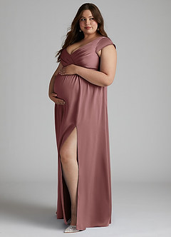 Azazie Allessia Maternity Bridesmaid Dresses A-Line Pleated Stretch Satin Floor-Length Dress image8