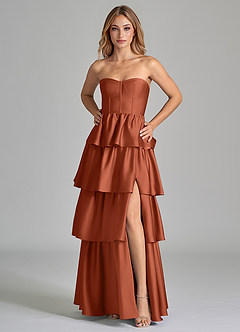 Azazie Faye Bridesmaid Dresses Cedar Rose A-Line Ruched Stretch Satin Dress image5