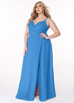 Azazie Lennon Bridesmaid Dresses Blue Jay A-Line Lace Chiffon Dress image10
