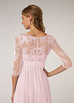 Azazie Tutu Mother of the Bride Dresses Blushing Pink A-Line Boatneck Lace Chiffon Dress image6