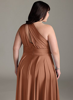 Azazie Charlize Bridesmaid Dresses Bronzer A-Line One Shoulder Stretch Satin Dress image16