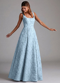 Azazie Amalie Abiti da Damigella Abito A-Line in Burnout Floreale Plissettato Azzurro image4