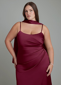 Azazie Calandra Bridesmaid Dresses Mulberry Sheath Pleated Stretch Satin Dress image8