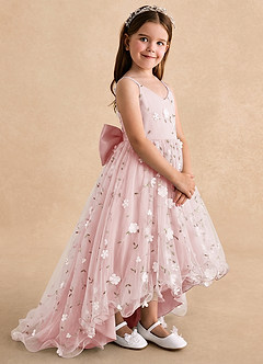 Azazie Celia Flower Girl Dresses Powder Pink A-Line Spaghetti Strap Tulle Dress image3