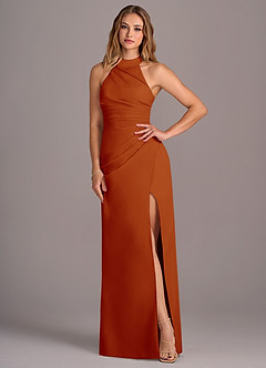 Azazie Jemma Bridesmaid Dresses Paprika Sheath Pleated Chiffon Dress image4