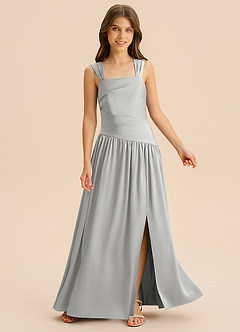 Azazie Dotty Junior A-Linie Plissee Stretch-Satin Kleid Silber image6