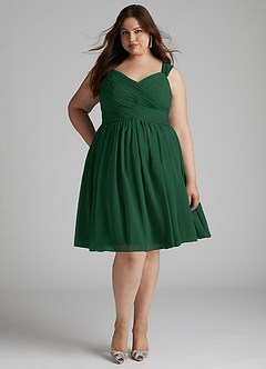 Azazie Angie Robes de demoiselle d'honneur Robe Trapèze en Mousseline de soie Corset Vert Foncé image11