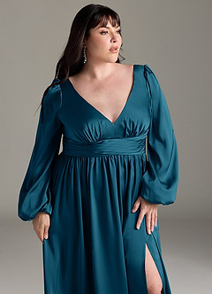 Azazie Norah Bridesmaid Dresses Ink Blue A-Line Stretch Satin Dress image12