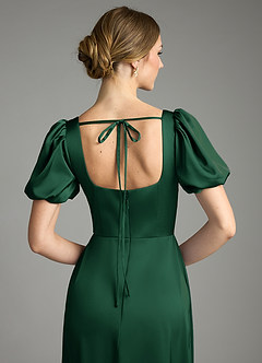 Azazie Fyona Bridesmaid Dresses Dark Green A-Line Pleated Stretch Satin Dress image2