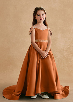 Azazie Jodi vestidos de niña de las flores Vestido de Cobre de Satin Mate de Corte En A image4