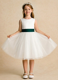 Azazie Sosie Flower Girl Dresses Ivory Pine A-Line Pleated Tulle Dress image2