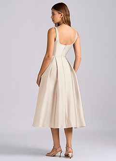Azazie Amalie 신부 들러리 드레스 A라인 주름진 스트레치 새틴 티 길이 드레스 image5