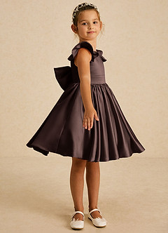 Azazie Tootsie Flower Girl Dresses Ganache A-Line Bow Matte Satin Dress image4
