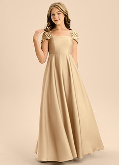 Azazie Rowena Junior Champagne A-Line Bow Stretch Satin Dress image4