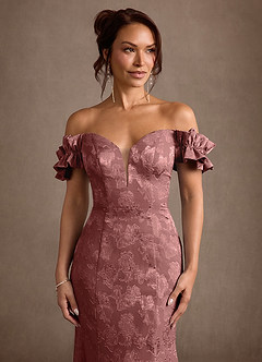 Azazie Allison Klänningar till brudens mor Klänning Sjöjungfru i Blommig Utbrändhet Off the shoulder Desert Rose image6