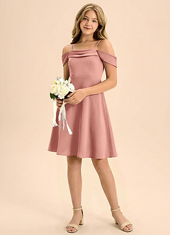 Azazie Anselie Junior Linia A Pofałdowany Satyna elastyczna Mini Młodsza druhna Sukienka image1