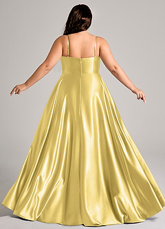 Azazie Elle Brautjungfernkleider A-Linie mit Taschen Metallischer Satin Kleid Kanarienvogel image2