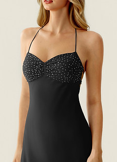 Valerianaire Black Beading Satin Vacation Dress image5