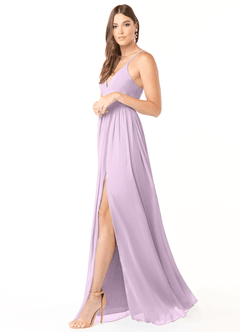 Azazie Aaida Bridesmaid Dresses Frosted Lilac A-Line Corset Chiffon Dress image4