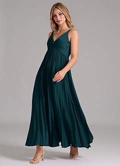 Azazie Raychelle Bridesmaid Dresses Pine A-Line Pleated Stretch Satin Dress image6