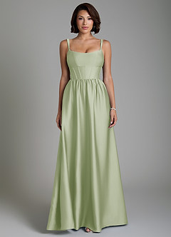 Azazie Mona Robes de demoiselle d'honneur Robe Trapèze en Satin extensible Corset Vert Sauge image4