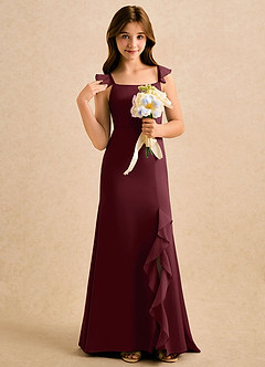 Azazie Novalie Girls Formal Flower Girl Dresses Cabernet Mermaid Bow Stretch Satin Dress image5