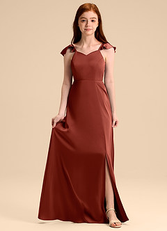 Azazie Everett Junior Klä av A-Line i Stretch Satin Rosett image1