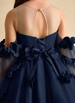 Azazie Karrie Flower Girl Dresses Dark Navy A-Line with Sleeves Tulle Dress image8
