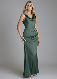Azazie Tallie Bridesmaid Dresses Sea Moss Mermaid Pleated Stretch Satin Dress image7