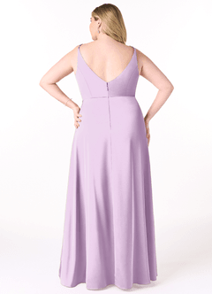 Azazie Dalilah Bridesmaid Dresses Frosted Lilac A-Line V-Neck Pleated Stretch Satin Dress image7