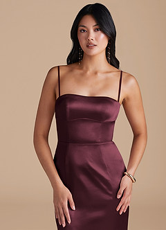 Azazie Aura Vestidos de damas de honor Vestido de Cabernet de Satén Metálico de Corte Sirena Convertible image2