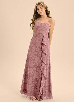 Azazie Kaylee Junior Dusty Rose A-Line with Belt Floral Burnout Dress image5