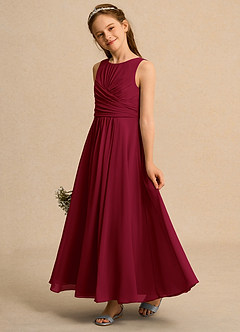 Azazie Ducky Junior Formal Blumenmädchenkleider A-Linie Plissee Chiffon Kleid Burgunderrot image5