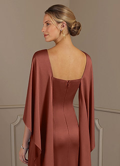 Azazie Eli Mother of the Bride Dresses Auburn Sheath Boatneck Stretch Satin Dress image6