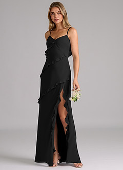 Azazie Nancie Bridesmaid Dresses Black Mermaid Ruched Chiffon Dress image3