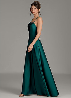 Azazie Eris Bridesmaid Dresses Peacock A-Line Pleated Stretch Satin Dress image5