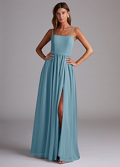 Azazie Calianna Bridesmaid Dresses Moody Blue A-Line Off the Shoulder Chiffon Convertible Dress image1