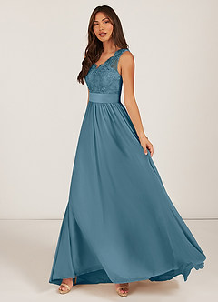 Azazie Gertrude Brautjungfernkleider A-Linie Spitze Chiffon Kleid Bermudablau image3