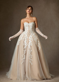 Azazie Sonnet Wedding Dresses Diamond White Champagne Ball-Gown Strapless Lace Dress image1