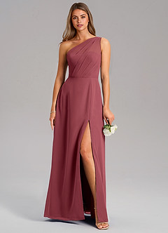 Azazie Phaedra Brautjungfernkleider A-Linie One-Shoulder Chiffon Kleid Merlot image1