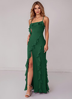 Azazie Malia Bridesmaid Dresses Dark Green Sheath Ruched Chiffon Dress image6