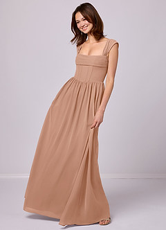 Barbie ♥ Azazie Bridesmaid Dresses Champagne Rose A-Line Corset Chiffon Dress image2