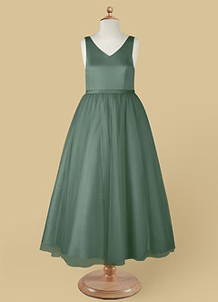 Azazie Marybell Flower Girl Dresses Eucalyptus A-Line Bow Tulle Dress image9