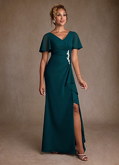 Azazie Suffolk Abiti per la Madre della Sposa Abito A-Line in Chiffon Plissettato Pino image1