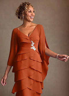 Azazie Arabinda Kleider für die Brautmutter Etui Gestreift Chiffon Kleid Gebranntes Orange image5