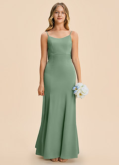 Azazie Lioren Junior Matcha Sheath Bow Stretch Satin Dress image5