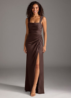 Azazie Jesaphine At-home Try On Dresses Bermuda Sheath Bow Stretch Satin Dress image1