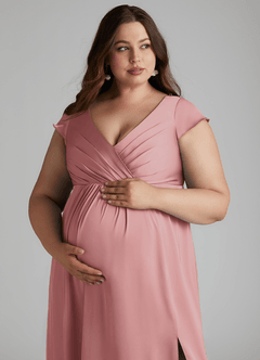 Azazie Allessia Maternity Bridesmaid Dresses A-Line Pleated Stretch Satin Floor-Length Dress image13