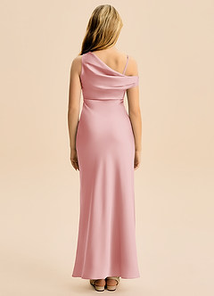 Azazie Emerson Junior Powder Pink Sheath Off the Shoulder Stretch Satin Dress image2