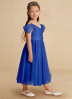 Azazie Lizzette vestidos de niña de las flores Vestido de Azul Real de Tul de Corte En A con Volante image1